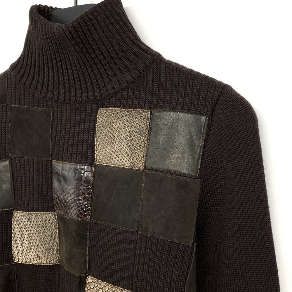 Maurizio Pecoraro Wool Leather Patchwork Sweater - image 6